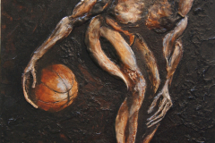 BASKETBALL ART SERIES - Basketball Monster, Jurita, 2019, 3D Relief Painting mixed-media on canvas board: Clay, Acrylic, 50x40cm