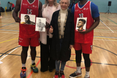 My Facebook friends Art Series - Jurita with NASSA players Marcus and Ibrahim with their portraits by jurita AGSA in SportDoc UEL in London in 2019
