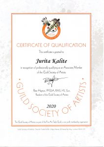 Jurita AGSA Qualification Certificate professional artist Level 2