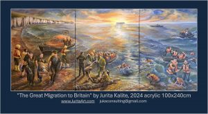 The great migration to britain by jurita kalite 2024 acrylic 100x240cm 1 juritaartcom